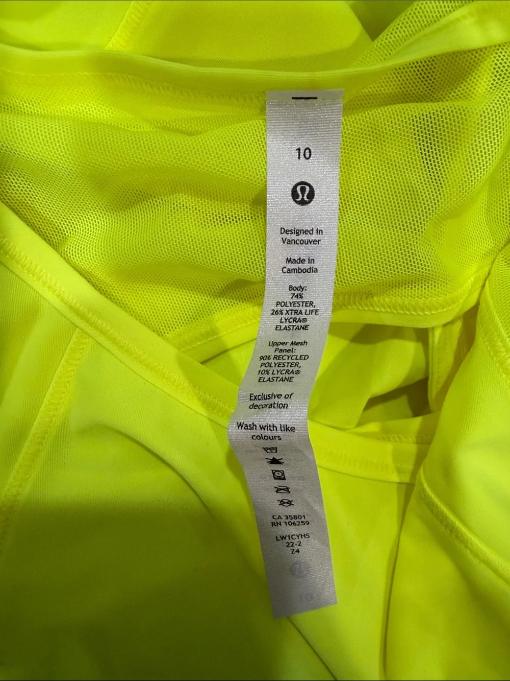 lululemon athletica Neon Yellow Sleeveless Performance Tank
